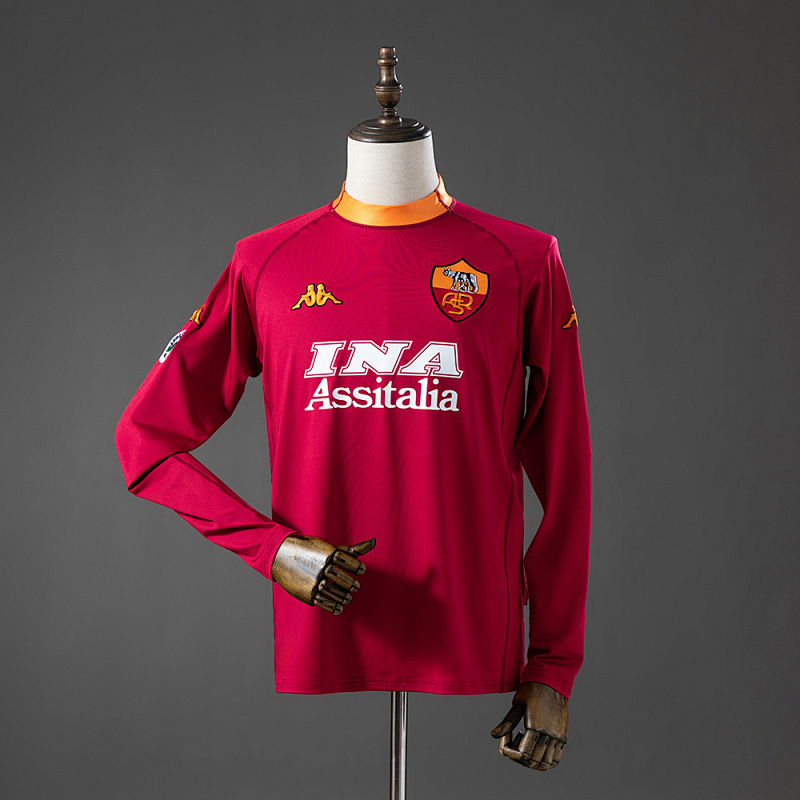 Camiseta retro de manga larga de la Roma 00-01 (tallas S-XXL)